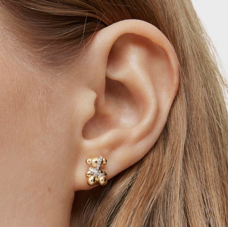 Aretes de Plata Osito Sentado con Brillantes