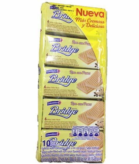 GALLETAS BRIDGE RON CON PASAS X10