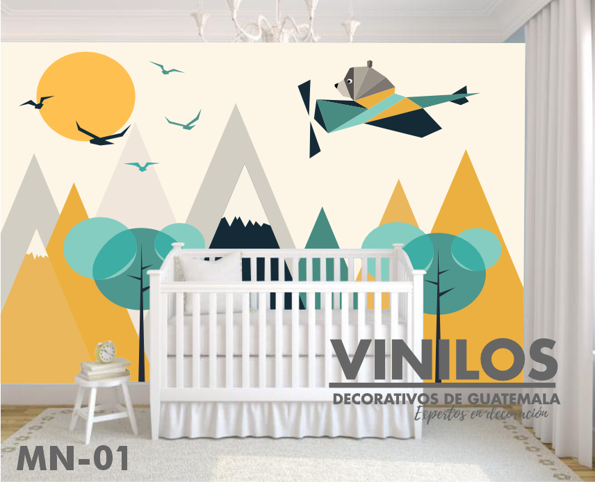 Mural infantil Montañas y aviones