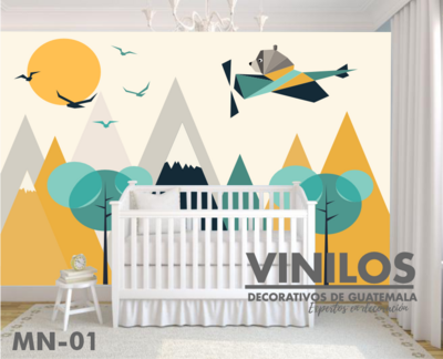 Mural infantil Montañas y aviones