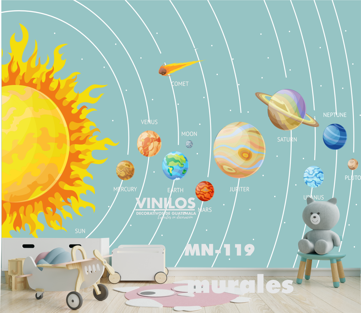 Watercolor Solar System Murals Wall decal  - Calcomania de pared Planetas MN119