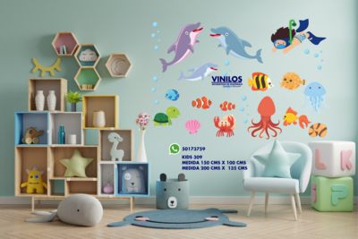 Ocean Animals Wall Decal for Kids and Nursery - Vinilo decorativo Animales del Oceano Kids309