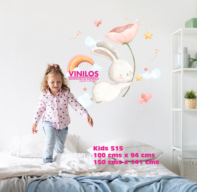 Wall Decal BUNNY with FLOWER, Bunny wall decal, Watercolor decal, Bunny wall art, Nursery wall decal, Conejito con flor decoración de pared  kids515