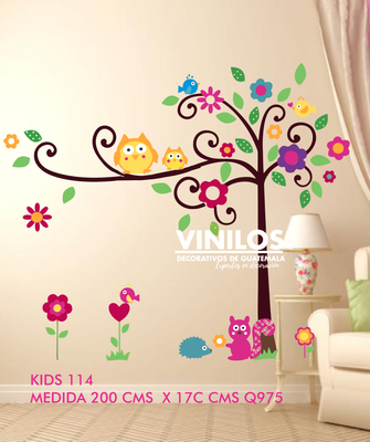 Tree Wall Decal, Tree With Owls Wall Sticker Set, Tree Decal, Baby Nursery Wal- Calcomania de pared árbol con Buhos Kids 114