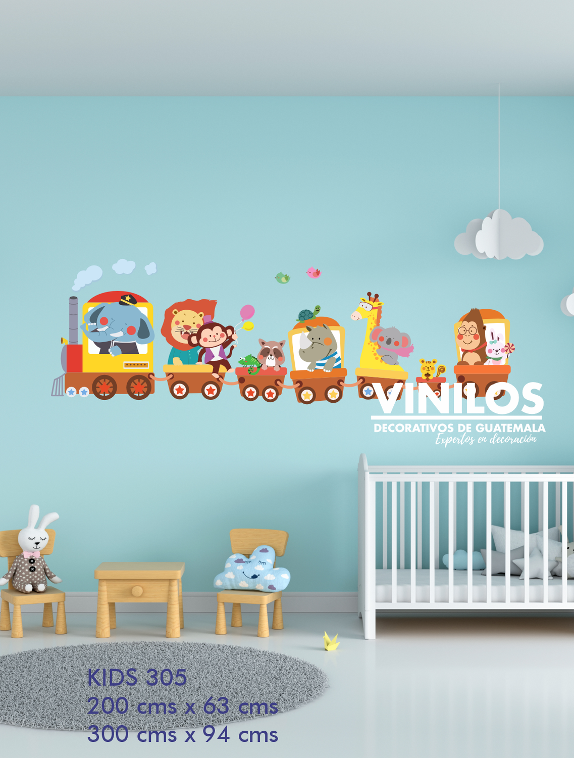 Decoracion dormitorio infantil Wall Decal- Calcomania para pared Animalitos Trencito kids305