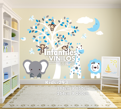 Decoracion dormitorio infantil Wall Decal- Calcomania para pared Animalitos Trencito kids293