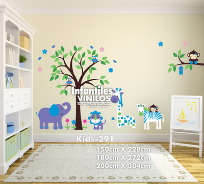 Decoracion dormitorio infantil Wall Decal- Calcomania para pared Animalitos Trencito kids291