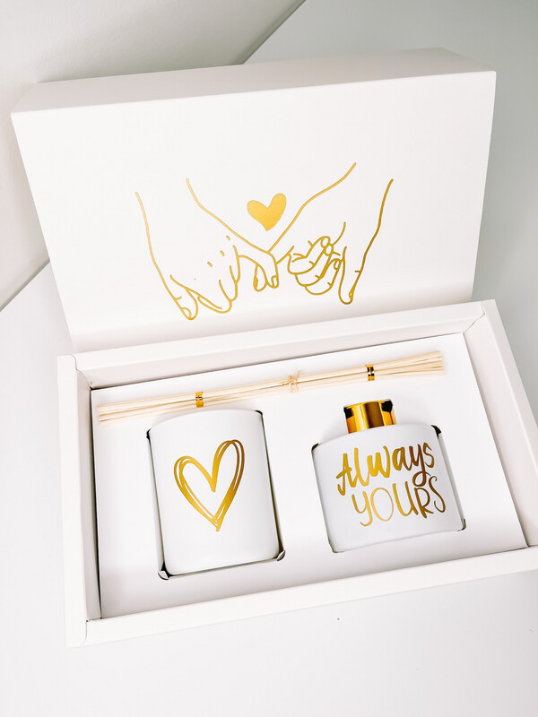 Luxe giftbox geurkaars + huisparfum gevuld wit