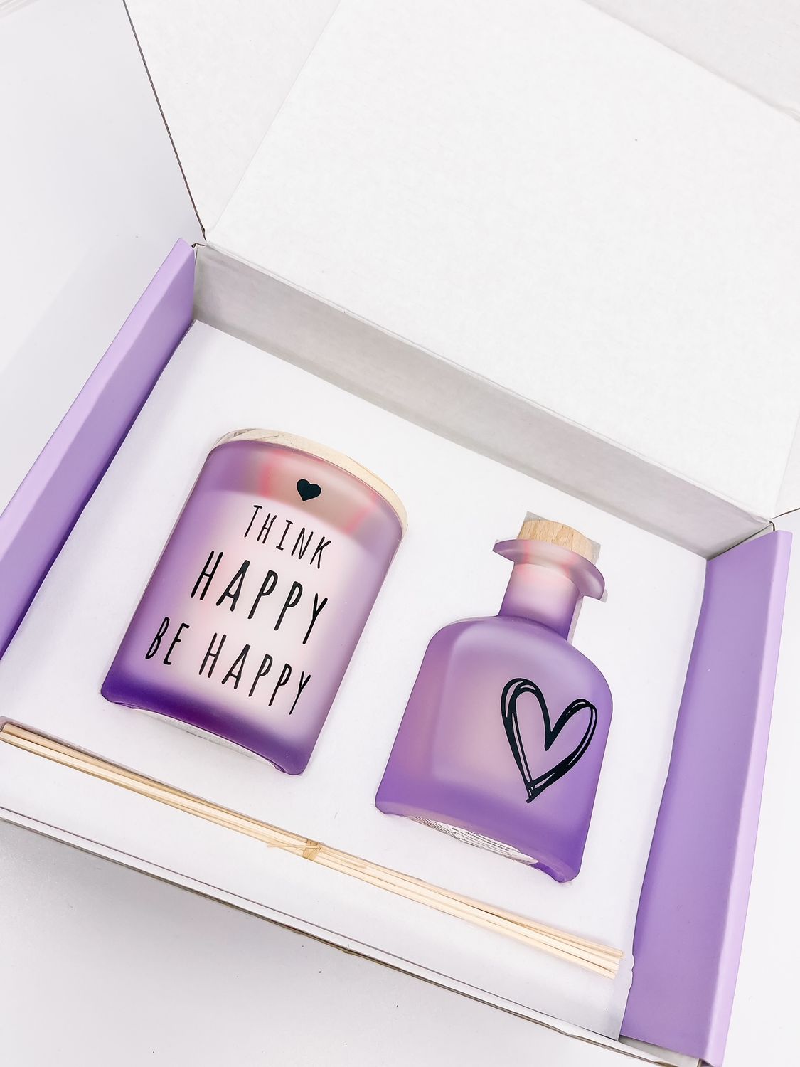 Giftbox met huisparfum en geurkaars - Lila