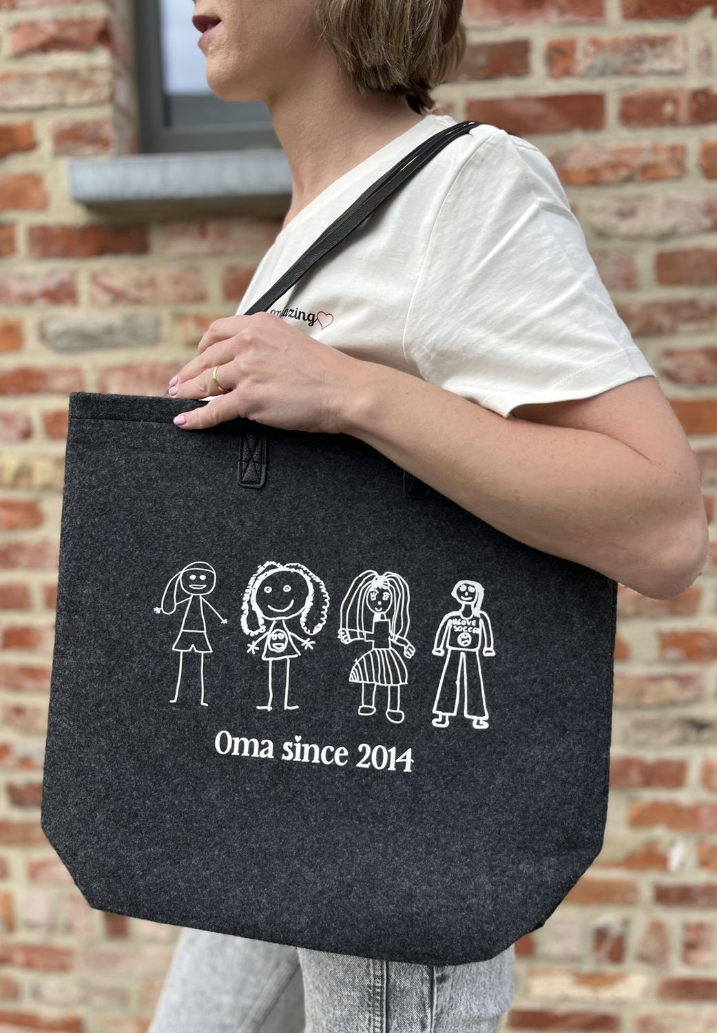 Vilten shopping tas met kindertekening