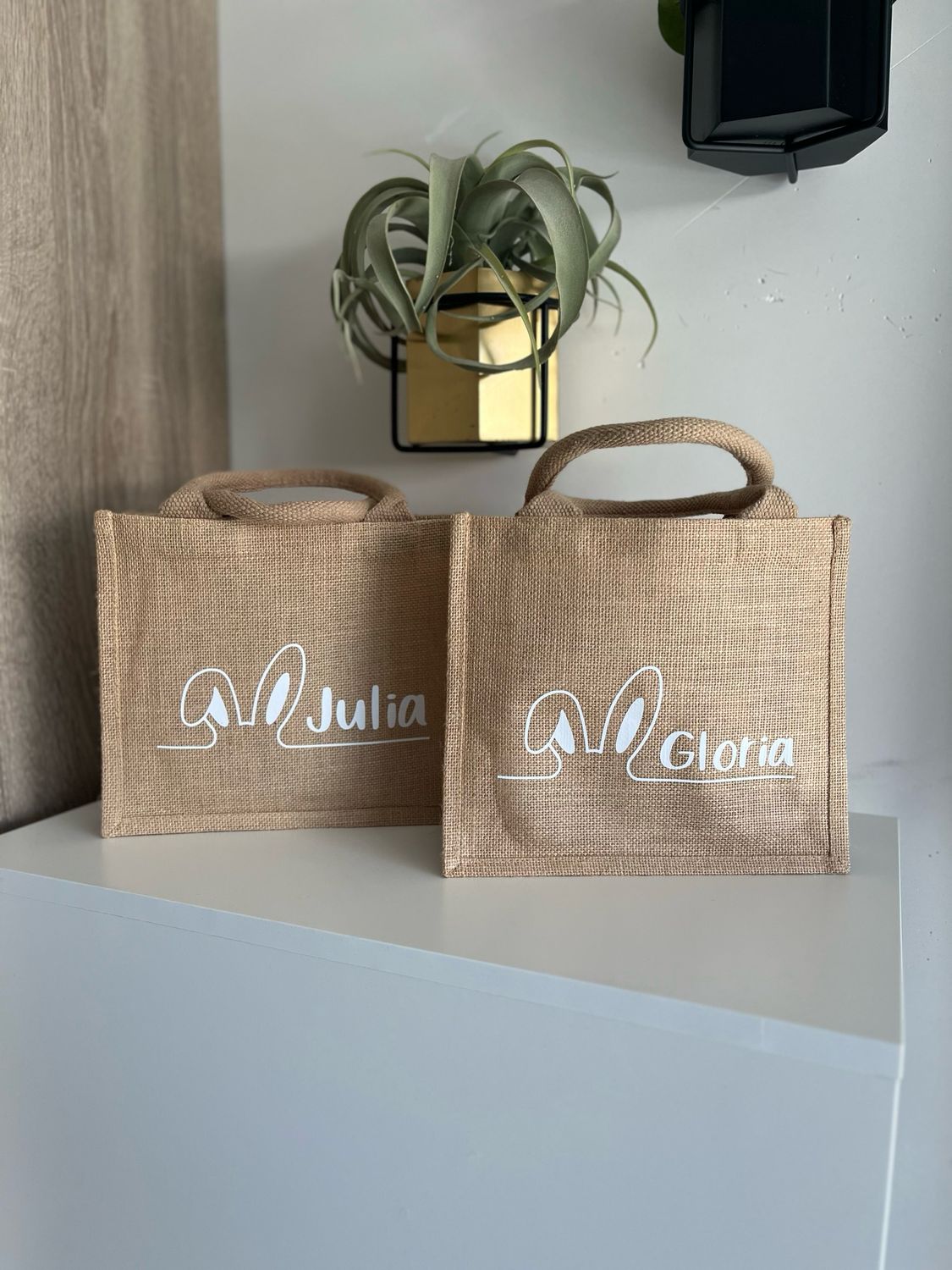 Paasmandje jute met naam  - Mini