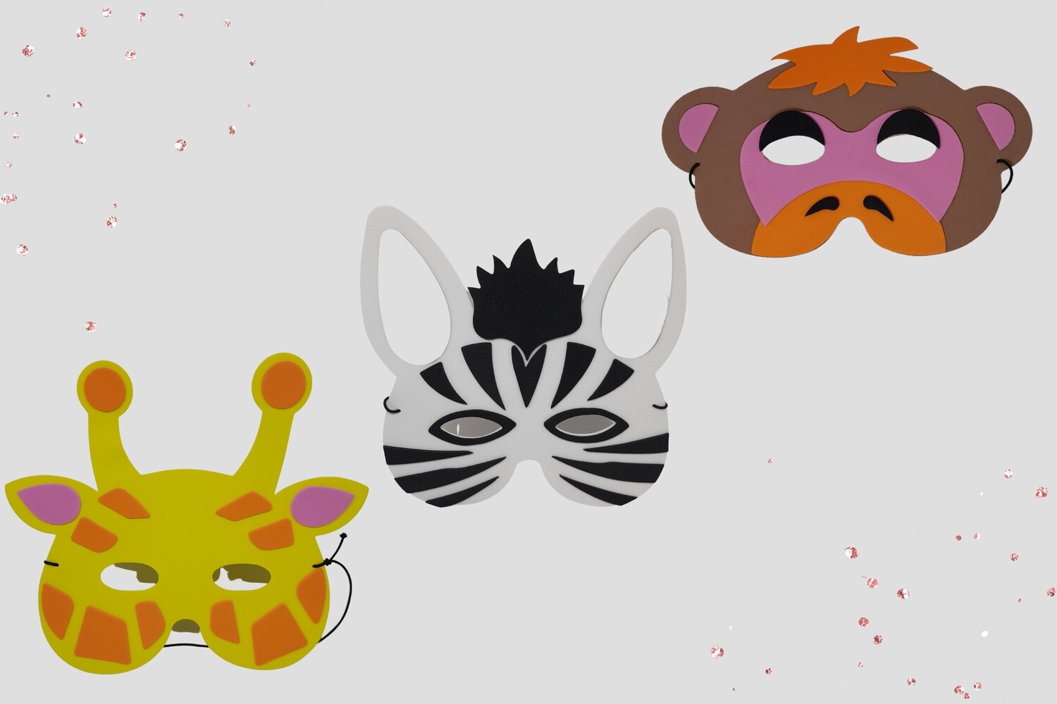 Jungle maskers knutselpakket 3 stuks: giraf, zebra en aap