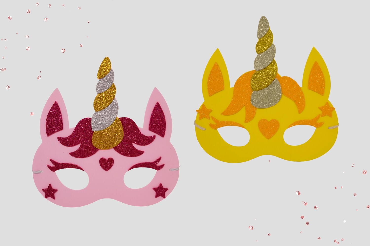 Unicorn maskers knutselpakket 2 stuks roos en geel