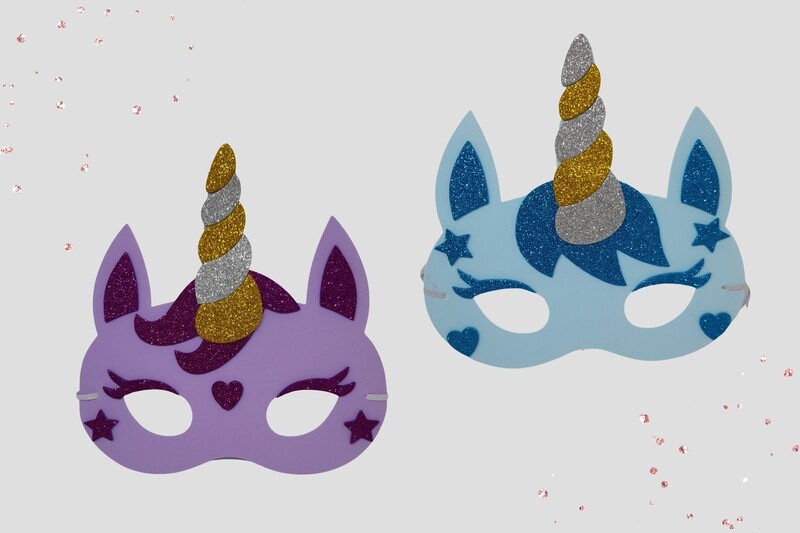 Unicorn maskers knutselpakket 2 stuks paars en blauw