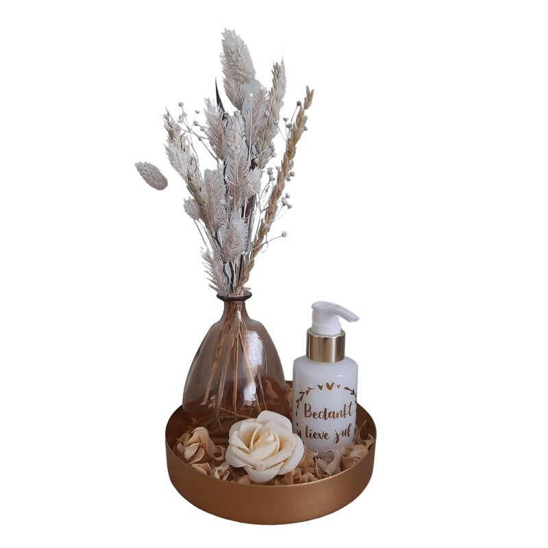 Decoratieset droogbloemen en handzeep wit (klein formaat)