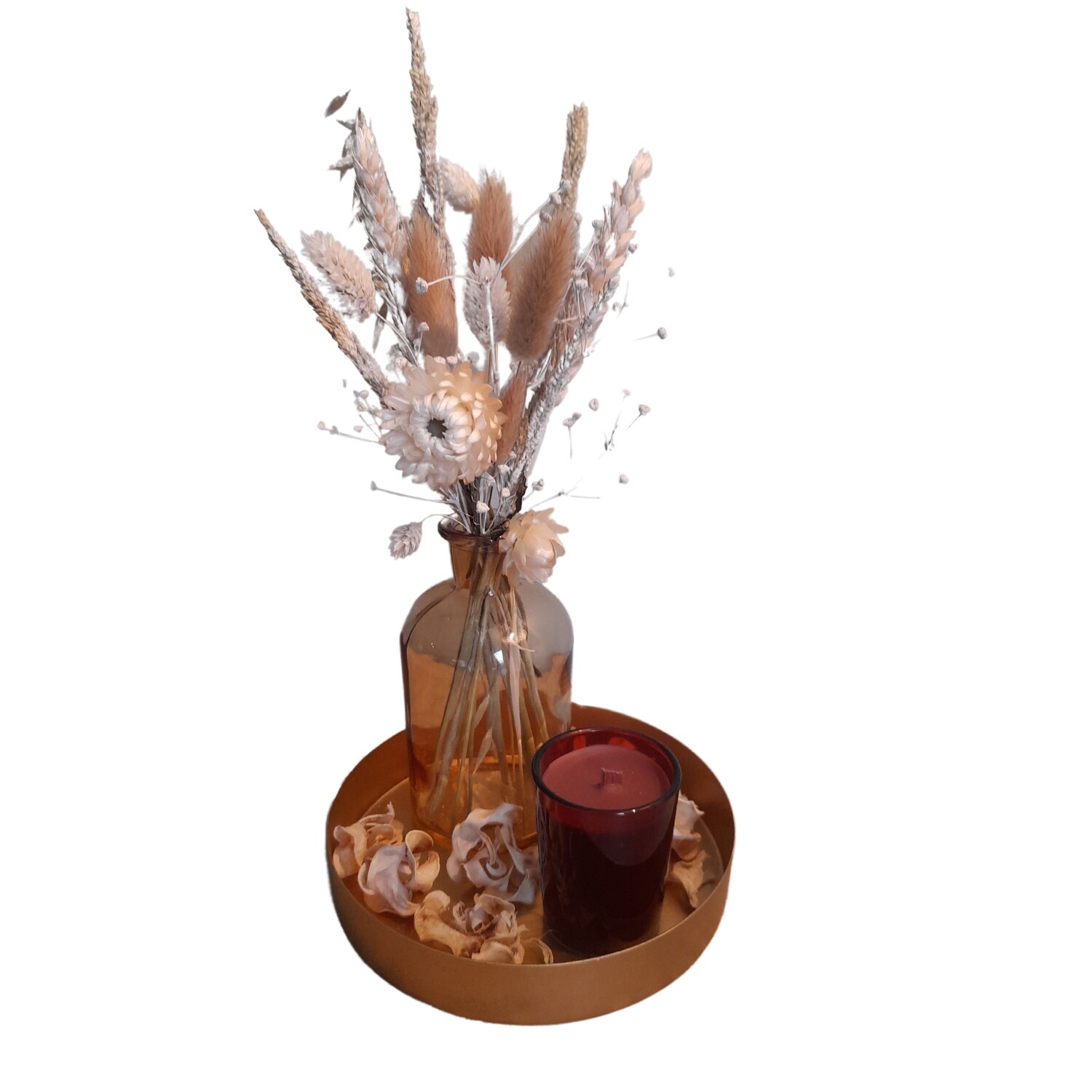 Decoratieset droogbloemen en geurkaars (klein fomaat)