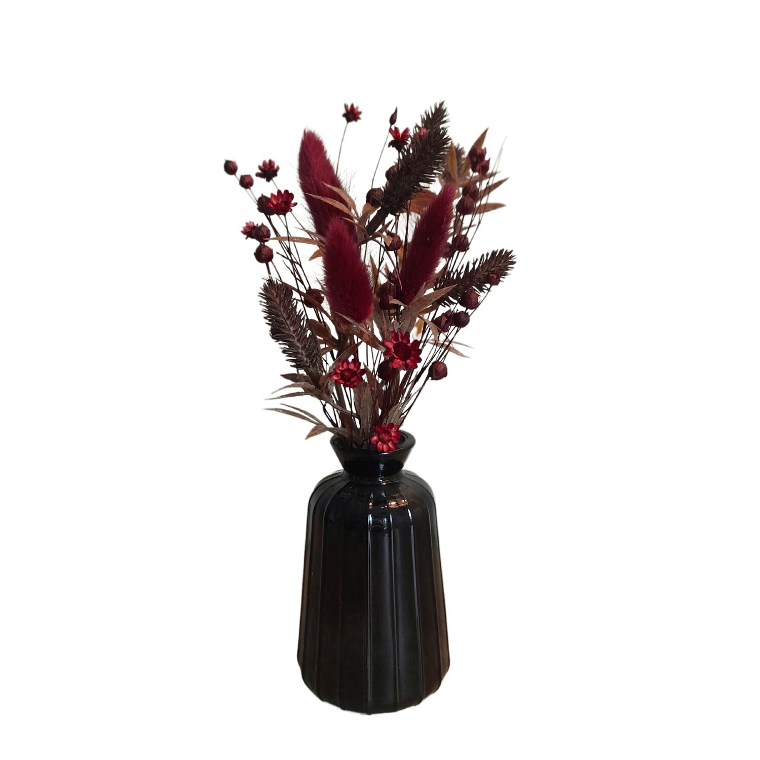 Vaasje met droogbloemen Paars