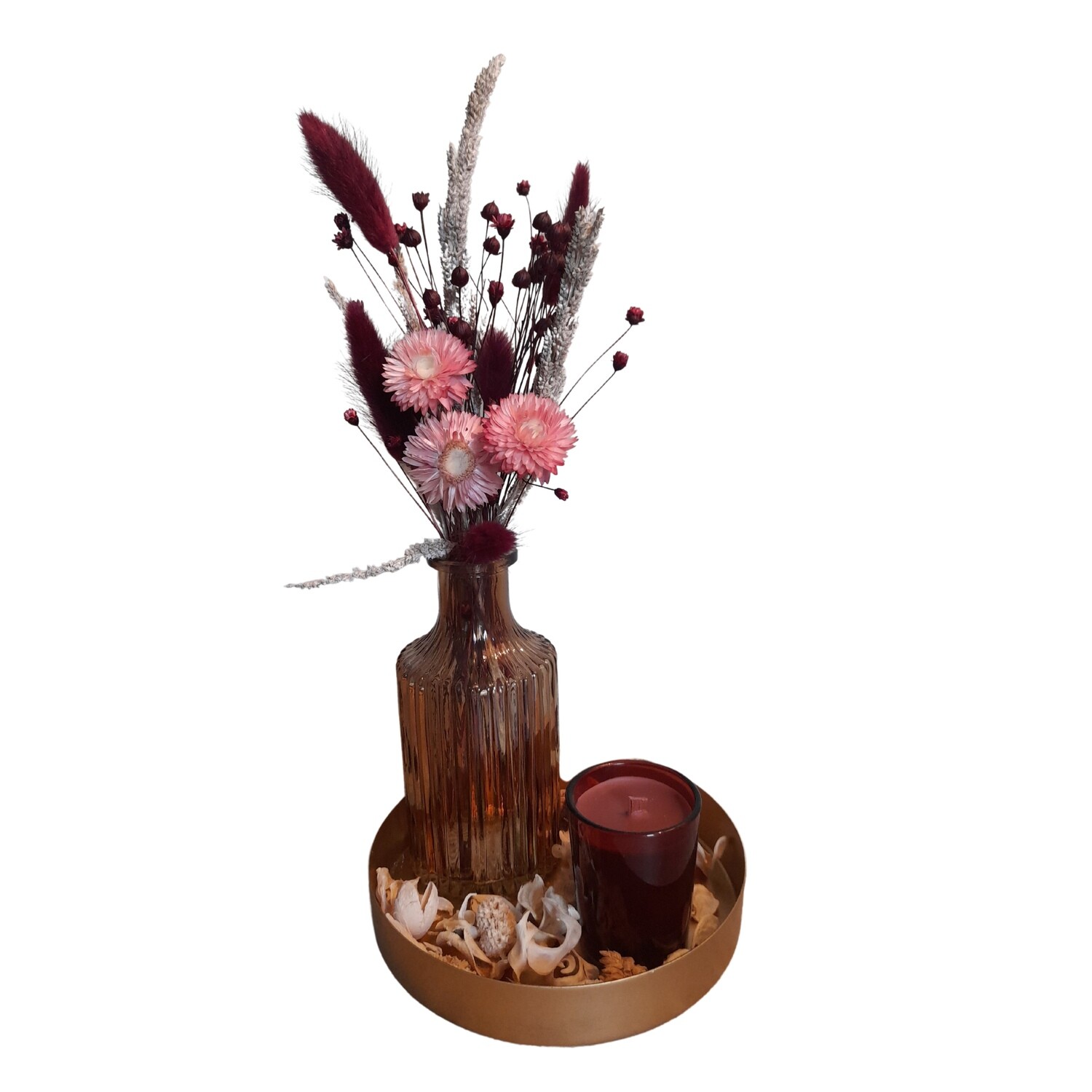 Decoratieset droogbloemen en geurkaars (klein fomaat)