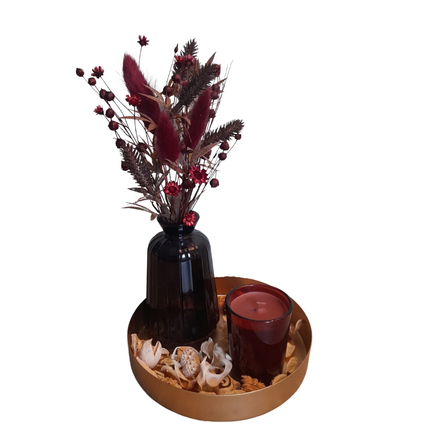 Decoratieset droogbloemen en geurkaars (klein fomaat)
