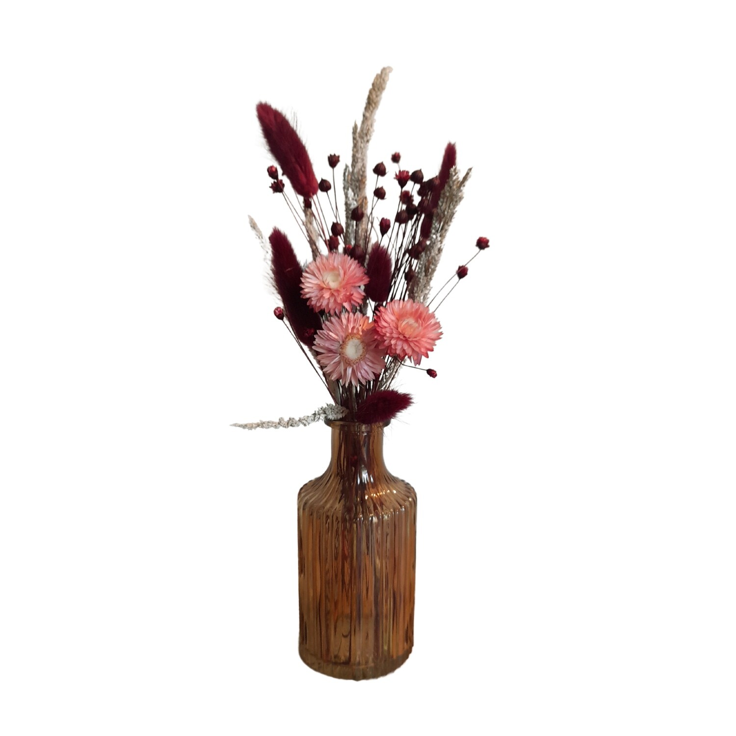 Vaasje met droogbloemen Paars-Roos