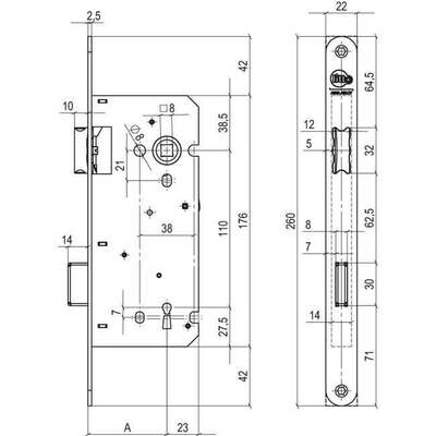 Litto A1353 binnendeurslot - As-afstand 110 mm / Afgeronde hoeken