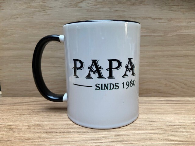Mok met tekst: (plus)papa - sinds ...