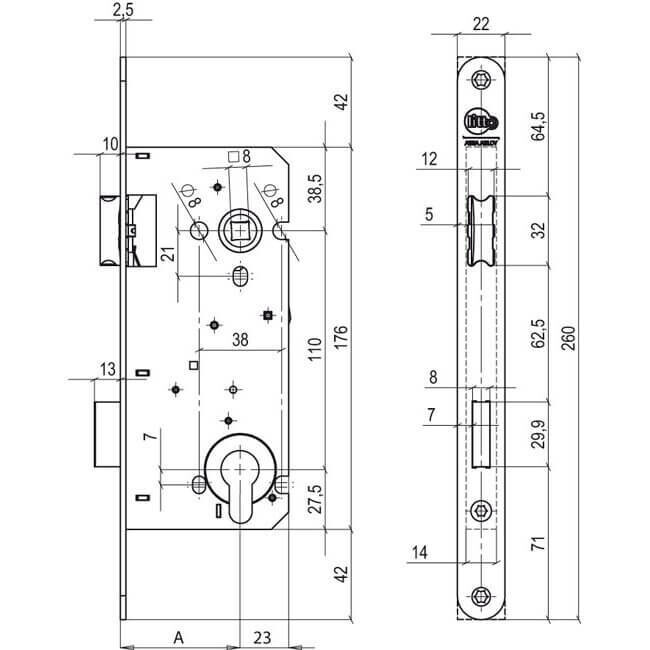 Litto A2653 - Asafstand 110mm - 1 toer - 22mm voorplaat