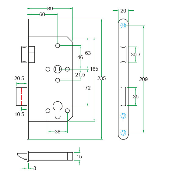 ARTITEC insteekslot klasse 3 - doorn: 60mm - voorplaat 20mm
