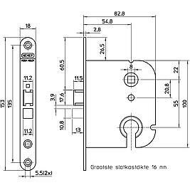 Nemef insteekslot - Asafstand 55mm - doornmaat 55mm