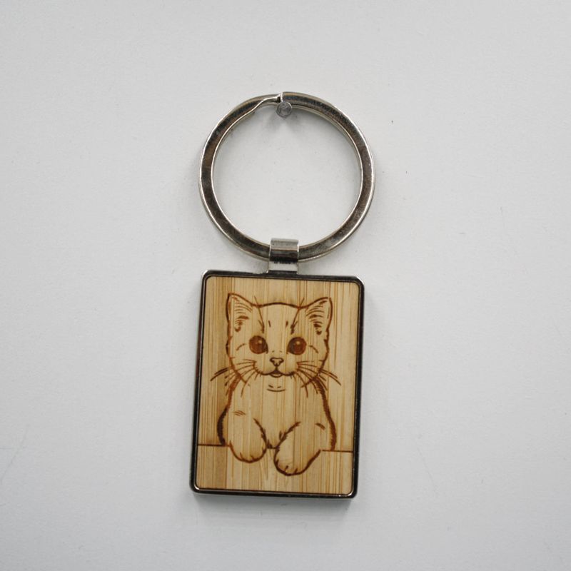 Metalen sleutelhanger, bamboe inleg - Japanse bobtail