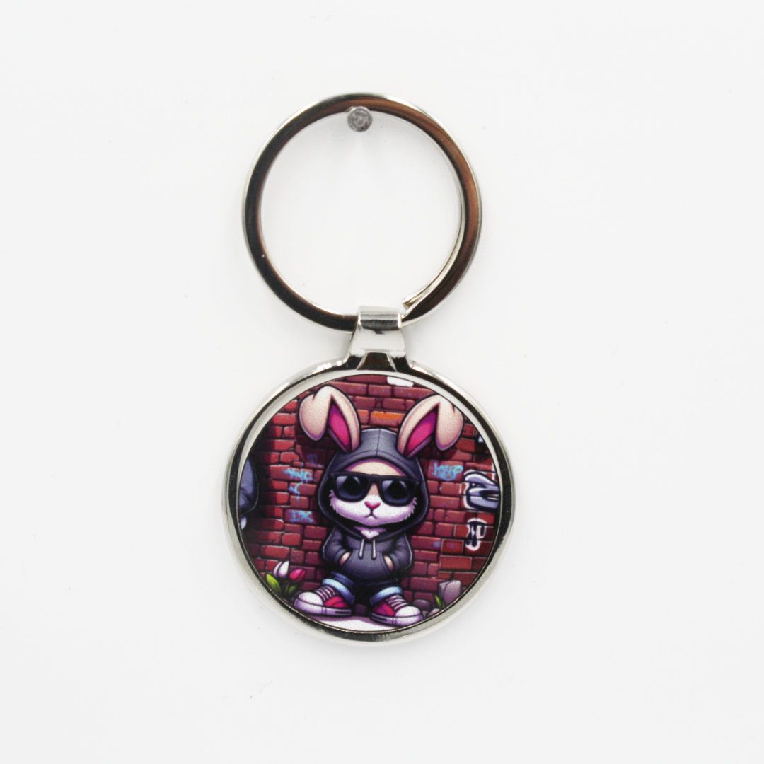 Metalen sleutelhanger - Hiphop konijn Metalen sleutelhanger - Hiphop konijn