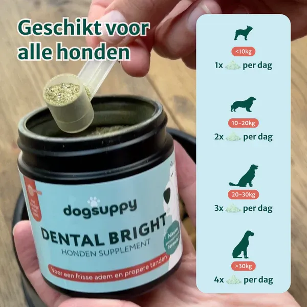 Dogsuppy Dental Bright | Frisse adem &amp; gezond gebit | 100% natuurlijk | 60 schepjes