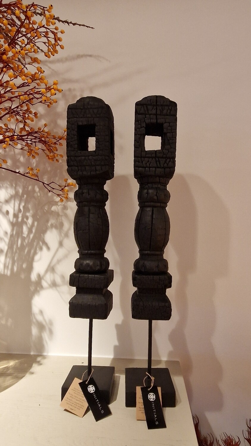 Charpoy Charred Mango Wood Black on Iron stand - set 2 stuks