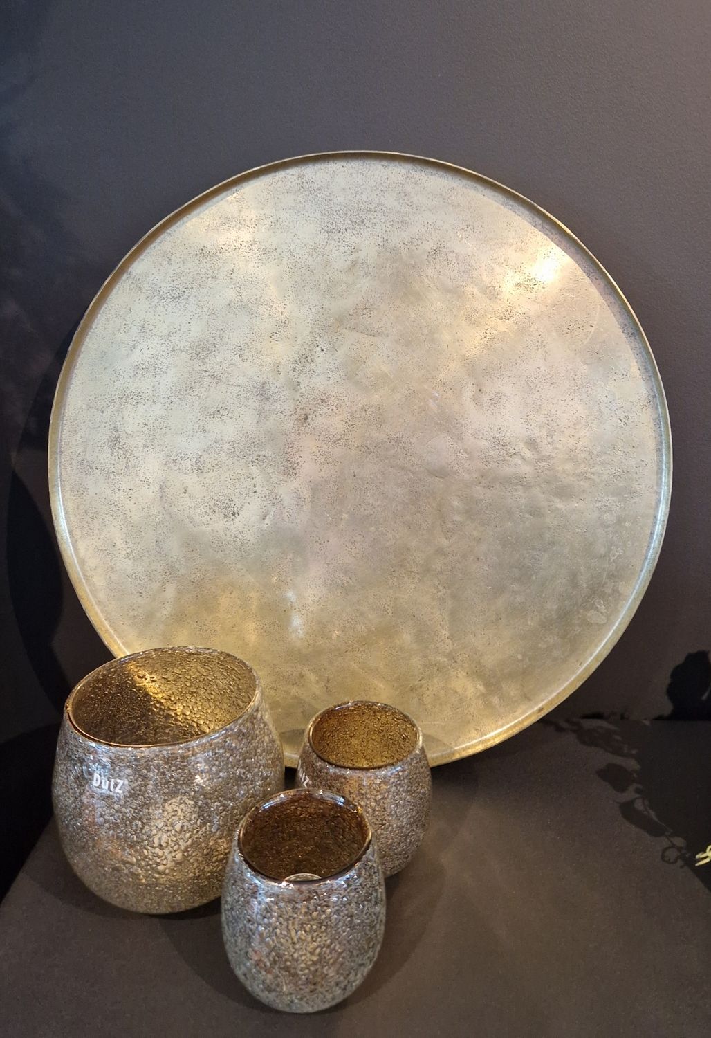 Plateau antiek goud zand textuur XXL dia 61cm