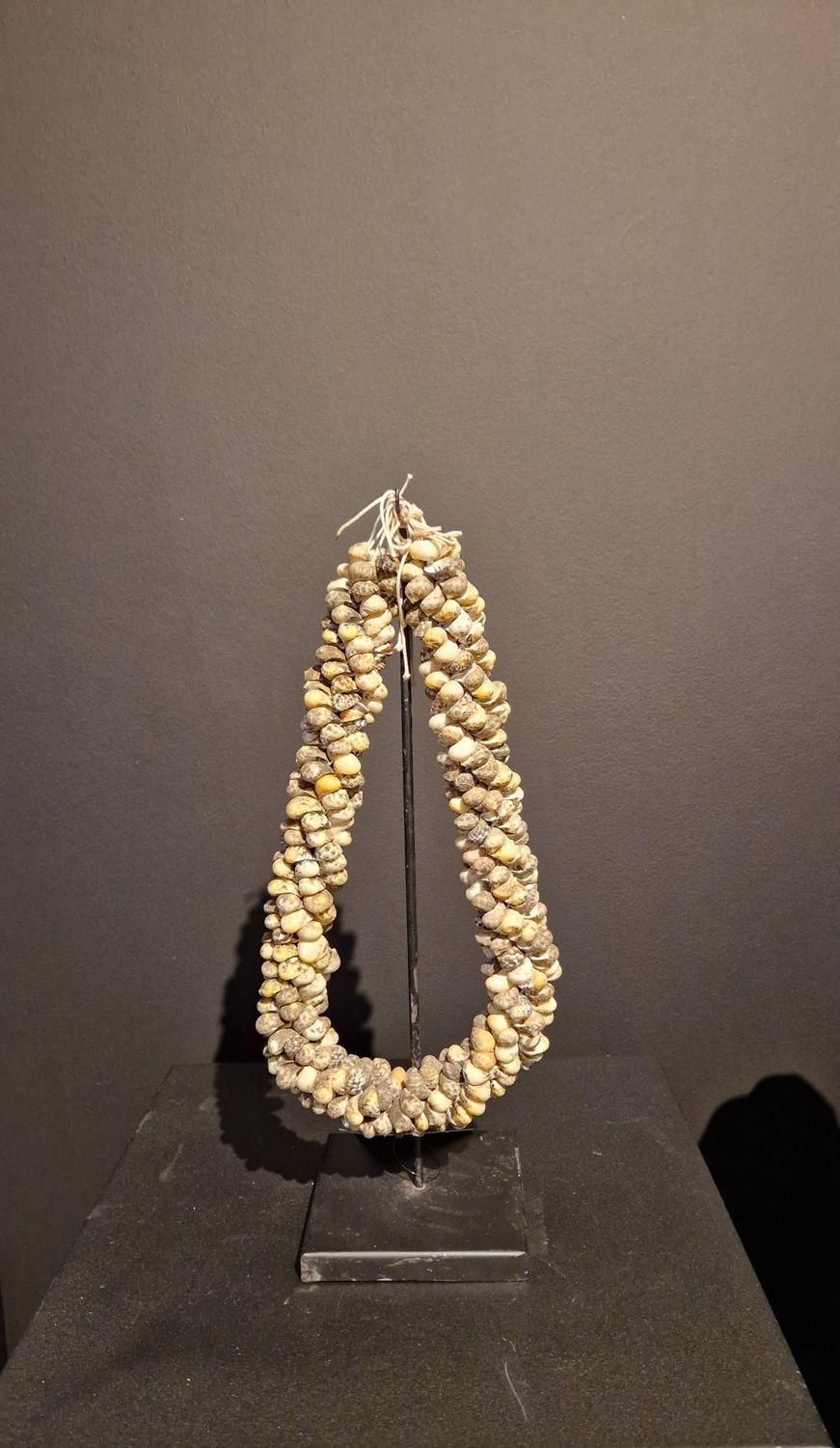 Decoratieve ketting van verweerde schelpen op standaard