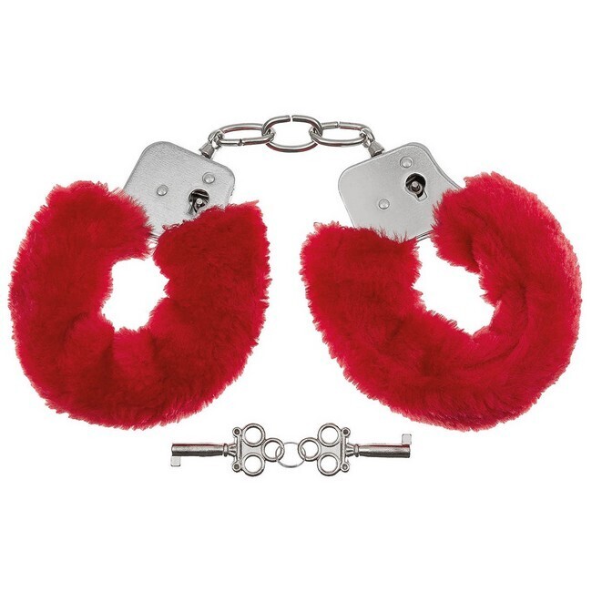 Handboei chroom met rood bont