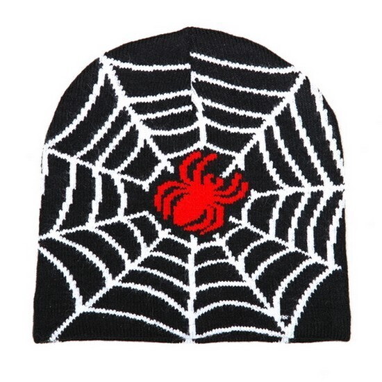 Biker Beanie red spider with white web