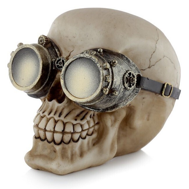 Schedel met steampunk bril