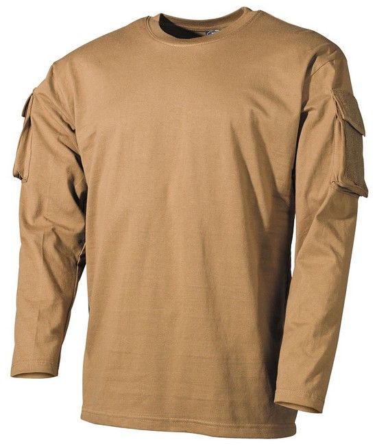 US Shirt, coyote met lange mouwen en armtasjes