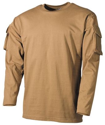 US Shirt, coyote met lange mouwen en armtasjes