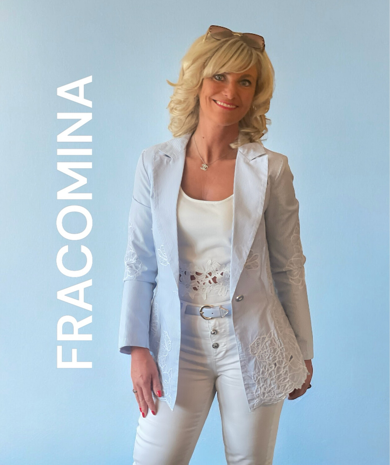 BLAZER VAN FRACOMINA FS24SJ3001W445N8-S49 WHITELIGHTBLUESTRIPES