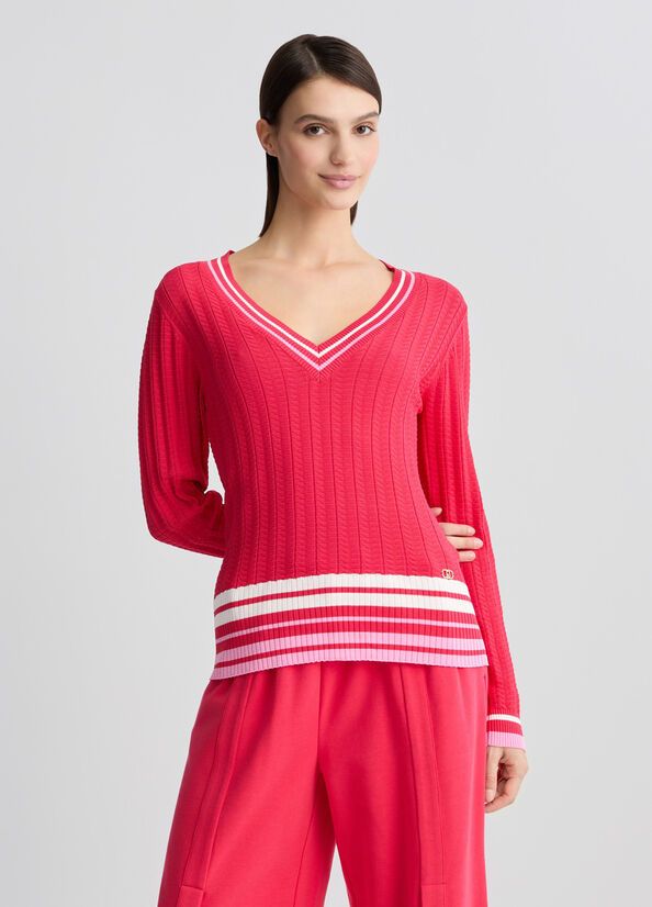 PULL VAN LIU JO TA5087-MS36L C3595 RED L/WH.MILK/CANDY