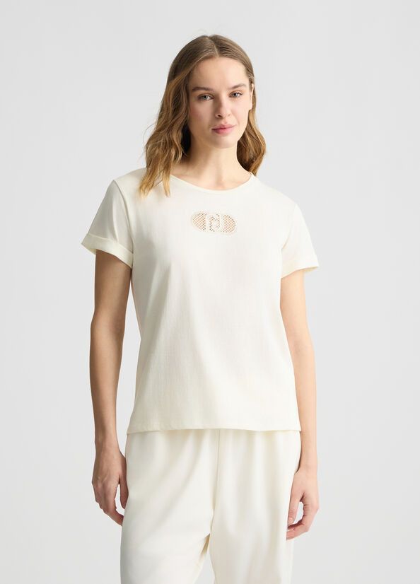 T-SHIRT VAN LIU JO TA5180-JS923 M9248 WHITE M.LJ HOLED