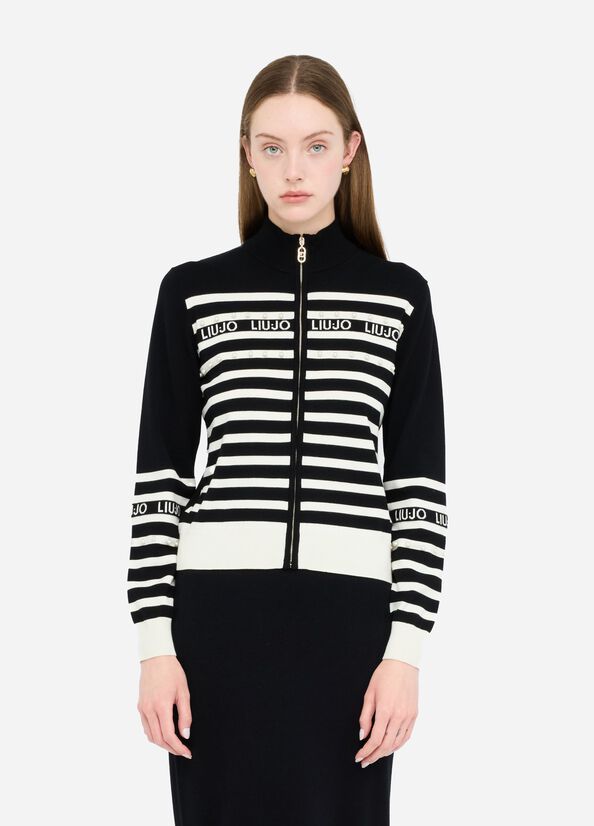 GILET VAN LIU JO TF5214-MS63L 03N66 NERO/BIANCO LATTE