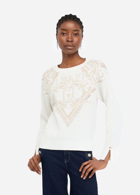 PULL VAN LIU JO TF5225-MA51I M9720 BIANCO LATTE INLAY