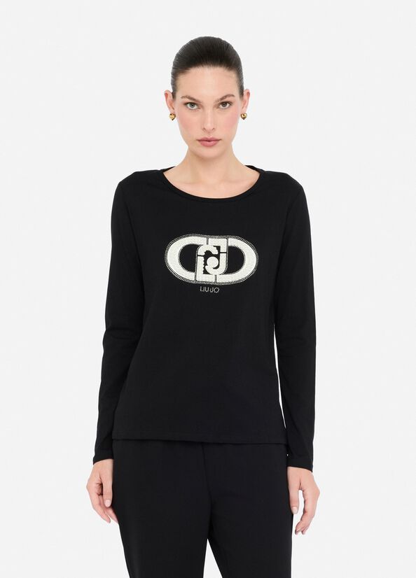 T-SHIRT VAN LIU JO TF5299-JS923 N9785 NERO/MONOGRAM PEARL