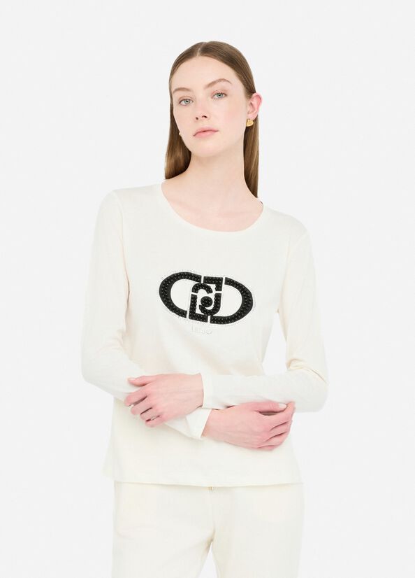 T-SHIRT VAN LIU JO TF5299-JS923 M9935 BCO LATTE/MONOGR.PEA