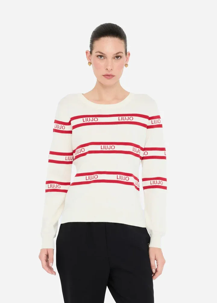 PULL VAN LIU JO TF5303-MS63L C3752 BIANCO LATTE/CILIEGI