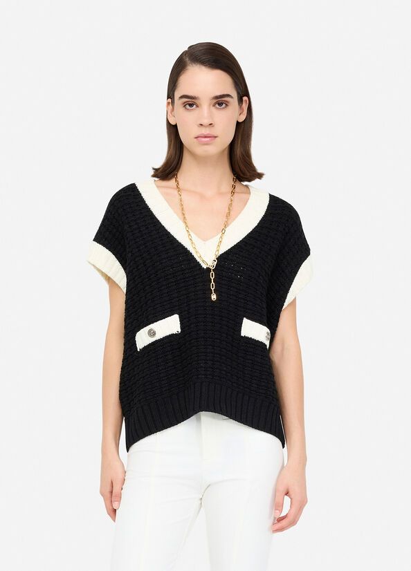 DEBARDEUR VAN LIU JO MF5294-MA97P 01319 NERO/BIANCO LANA