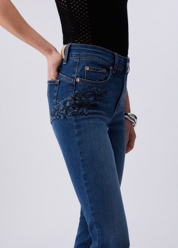 BROEK VAN LIU JO UA6013-D4186 77322 DEN.BLUE EMBROIDER.W